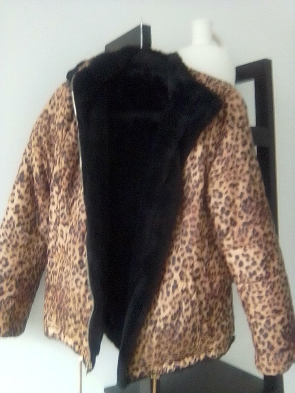 Reversible Leopard Print and Faux Fur Coat Women's Size US Small